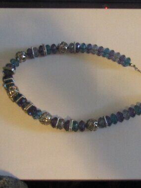 Signed Napier Chunky Turquoise & Lavender BEADED14" NECKLACE Silver Ball Beads